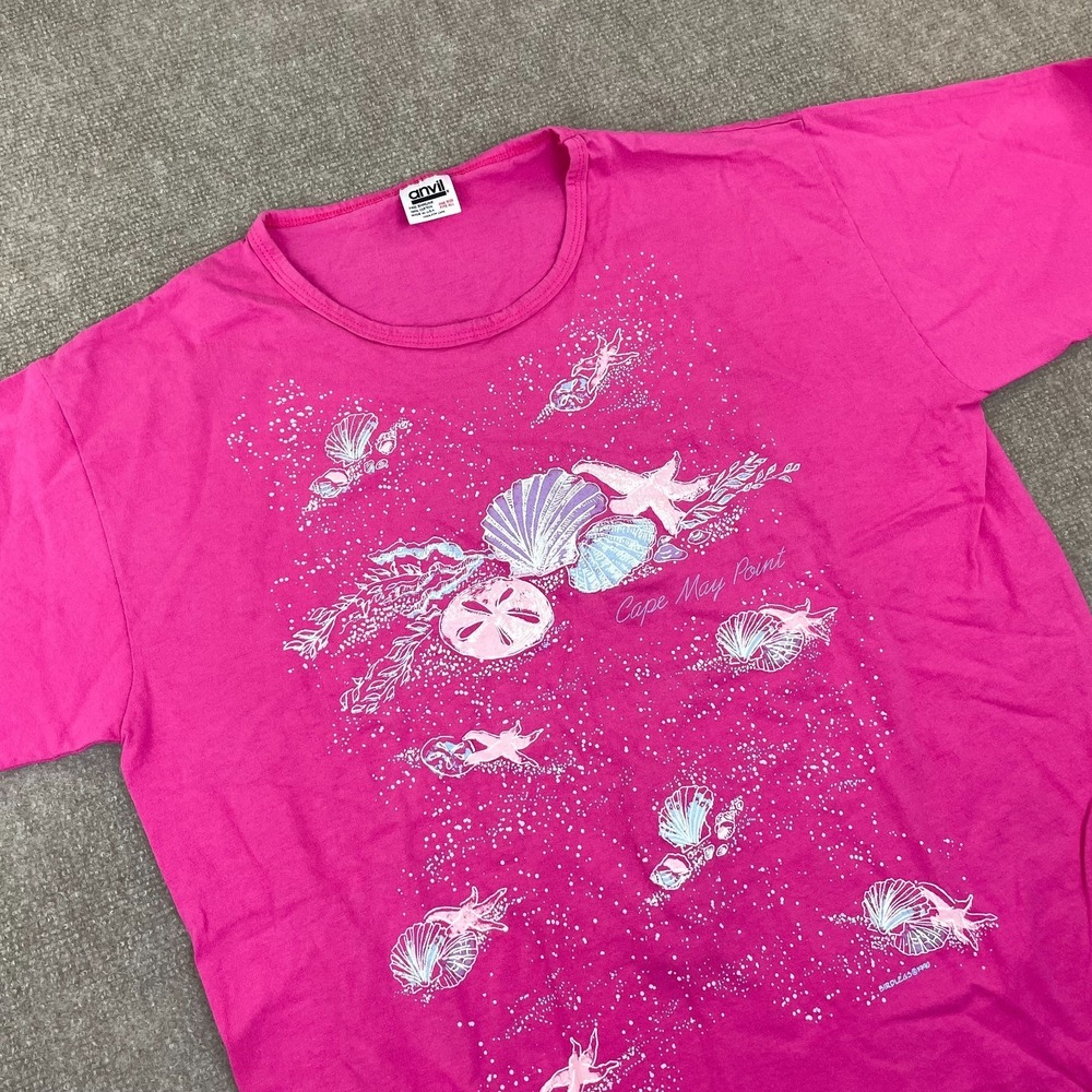 Woman's Sleep Shirt One Size Pink Seashell Starfish Beach Single Stitch USA Made